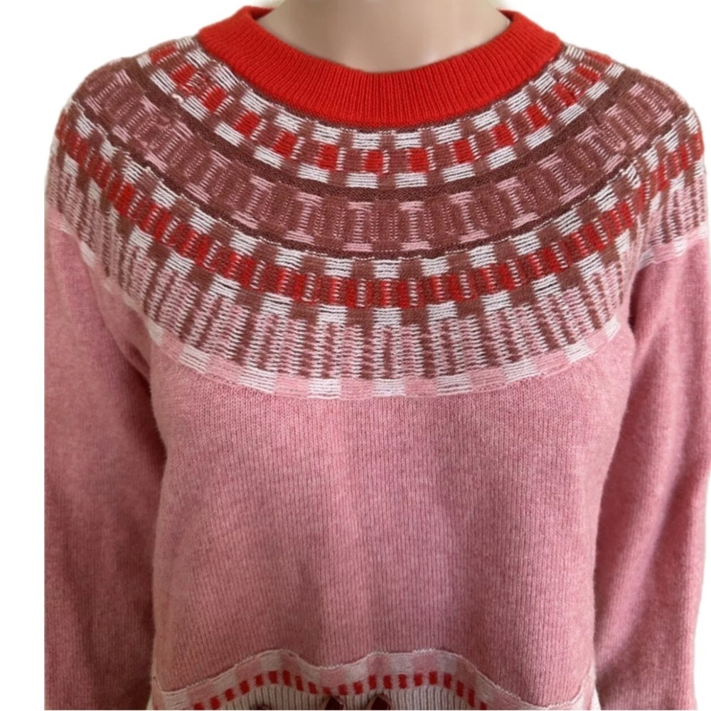 Madewell Fair Isle Mayer Pullover Sweater Pink Red White Womens Size M Cozy Knit - Picture 4 of 15